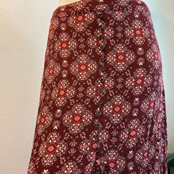 Earthbound Indie Boho Printed Faux Button Front Slit Maxi Skirt Size XL - Picture 3 of 9
